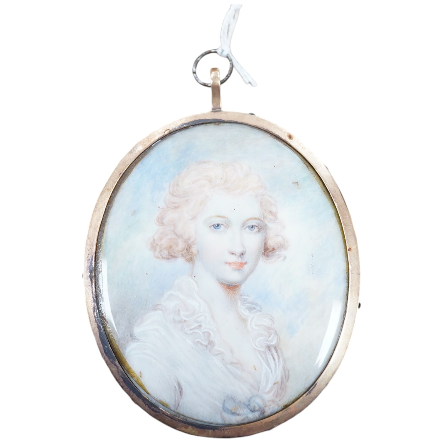 Attributed to Maria Cosway, (1759-1838), watercolour on ivory, Self portrait, Ernest Salaman inscribed label verso, 6.5 x 5.5cm. Condition - fair, brooch pin detached. CITES Submission reference FX675G3N.